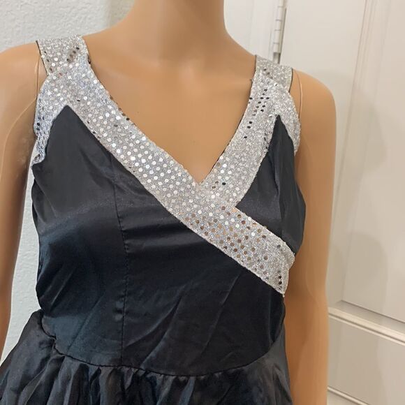 Pink Poodle Skirt V Neck Dress Size Small Silver Sequin Leash 💯% Polyester - Picture 4 of 8